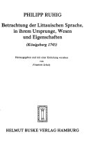Betrachtung der Littauischen Sprache, in ihrem Ursprunge, Wesen und Eigenschaften