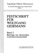 Festschrift für Wolfgang Gesemann / Beiträge zur slawischen Literaturwissenschaft