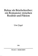 Balzac als Briefeschreiber: ein Romancier zwischen Realität und Fiktion