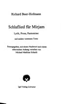 Richard-Beer-Hofmann-Werkausgabe / Schlaflied für Myrjam