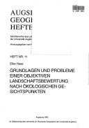Grundlagen und Probleme einer objektiven Landschaftsbewertung nach ökologischen Gesichtspunkten