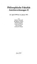 Philosophische Fakultät: Antrittsvorlesungen II