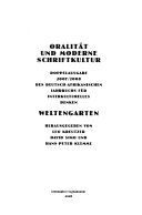 Welfengarten /Weltengarten. Jahrbuch für Essayismus /Deutsch-Afrikanisches... / Oralität und moderne Schriftkultur