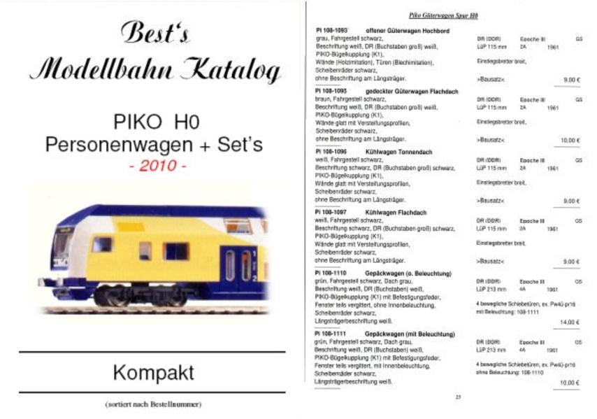 Best`s Modellbahn Katalog PIKO H0 Personenwagen Kompaktausgabe - 2010