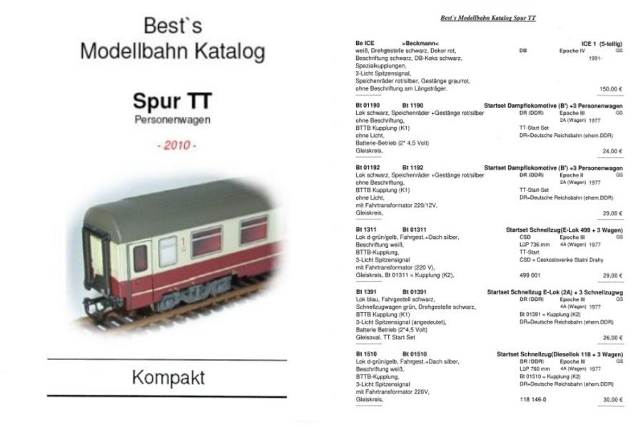 Best`s Modellbahn Katalog Spur TT - Kompakt 2010 Personenwagen
