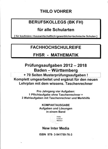Fachhochschulreife-Mathematik.2012-2018 mit Lösungen