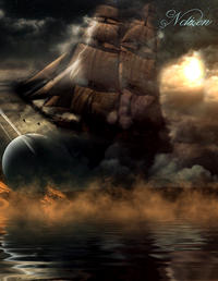 Fantasy Notizbuch: Wolkenschiff - weiße Seiten mit Eckmotiv