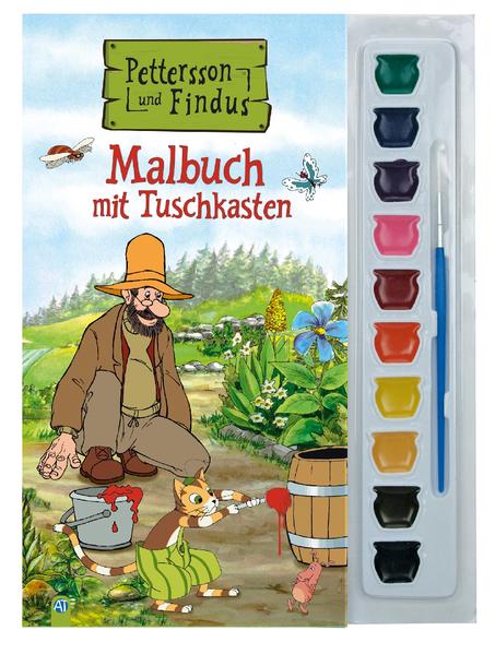 Trötsch Petterson und Findus Malbuch mit Tuschkasten und Pinsel