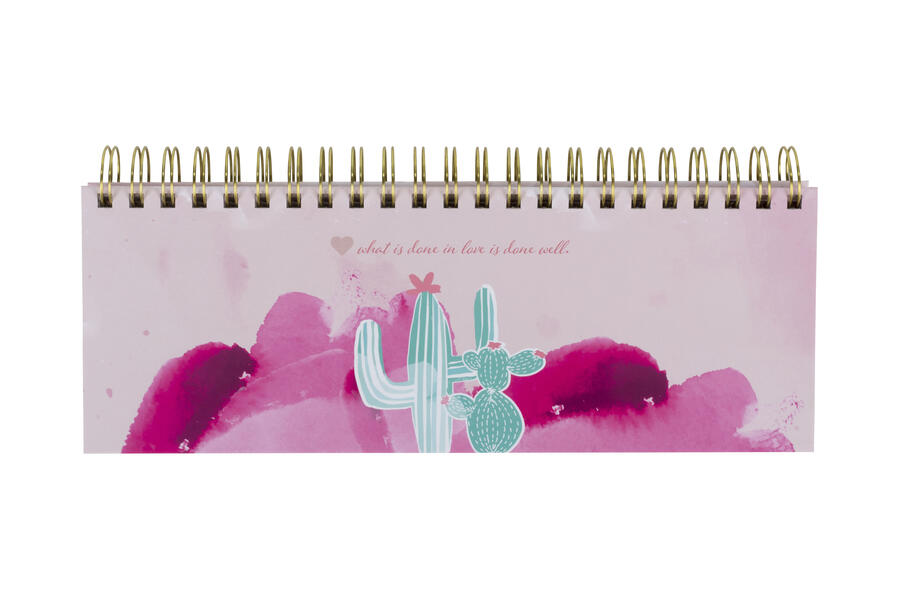 Rosa Tischkalender ohne Datum Alpaka & Kaktus. Hochwertiger, moderner Wochenkalender, Querkalender für 52 Wochen +1. 1 Woche 2 Seiten. Verwendbar als Kalender 2025/2026