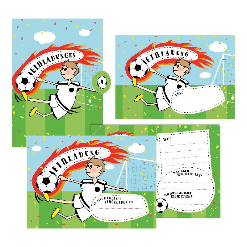 12 Einladungskarten Fußball zum Geburtstag für Jungs inkl. Umschläge