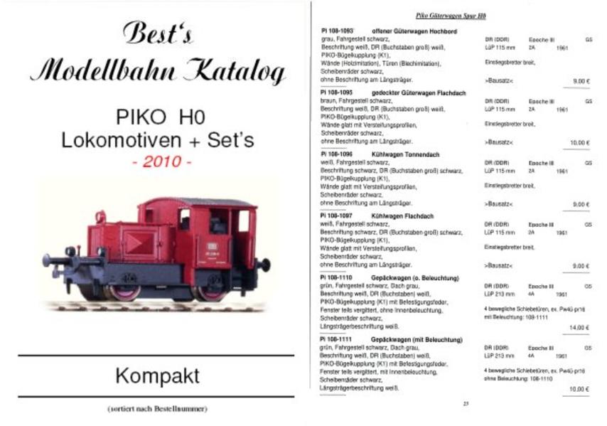 Best`s Modellbahn Katalog PIKO H0 Lokomotiven Kompaktausgabe 2010 = vergriffen