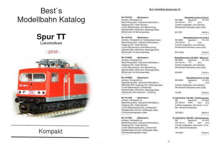Best`s Modellbahn Katalog Spur TT _Kompakt 2010 Lokomotiven