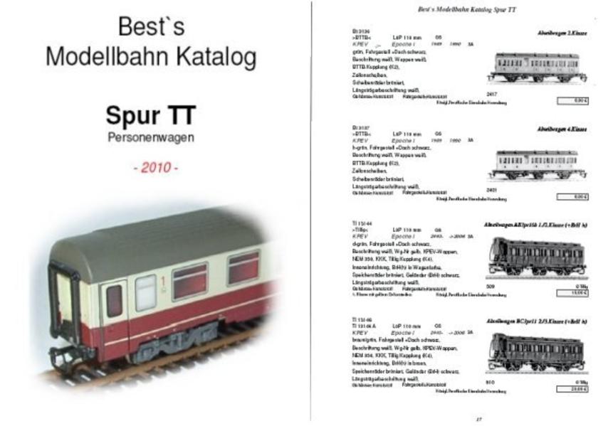 Best`s Modellbahn Katalog Spur TT Personenwagen 2010
