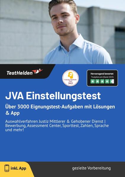 JVA Einstellungstest: Über 3000 Eignungstest-Aufgaben mit Lösungen & App | Auswahlverfahren Justiz Mittlerer & Gehobener Dienst | Bewerbung, Assessment Center, Sporttest, Zahlen, Sprache und mehr!