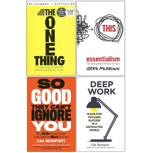 The One Thing, Essentialism, So Good They Cant Ignore You, Deep Work 4 Books Collection Set