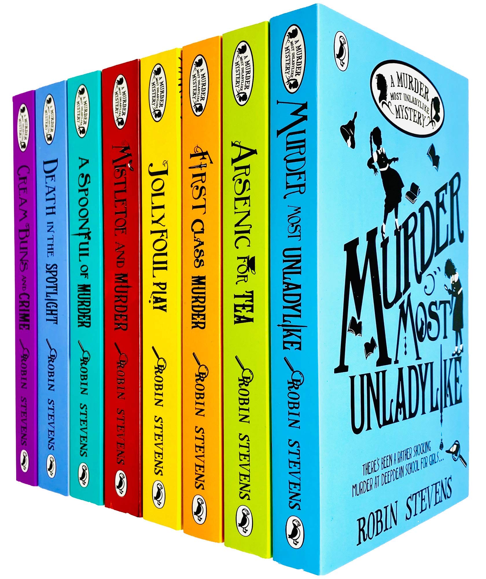 A Murder Most Unladylike Mystery Series 8 Books Collection Set by Robin Stevens (First Class Murder, Jolly Foul Play, Spoonful of Murder, Death In The Spotlight & MORE!)