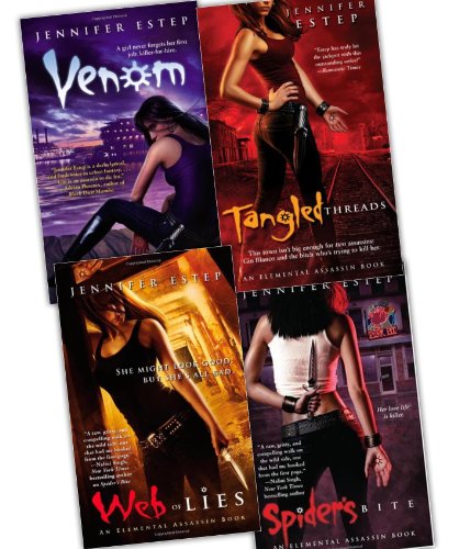 Jennifer Estep Elemental Assassin 4 Books Collection Pack Set RRP: £31.96 (Web of Lies, Spider's Bite, Tangled Threads , Venom)