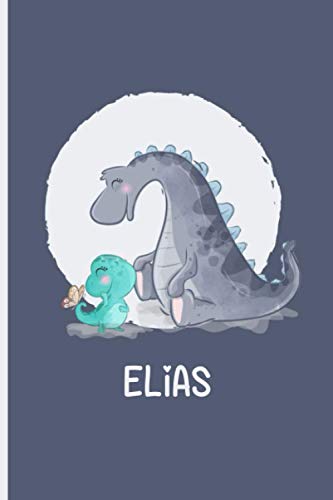 Elias: Personalisiertes Notizbuch A5-Tagebuch, blaues Dino-Notizbuch für Jungen und Kinder, Tagebuch für Kinder mit dem Namen Elias, Geburtstag und Geburtstagsgeschenk für Dino-Liebhaber