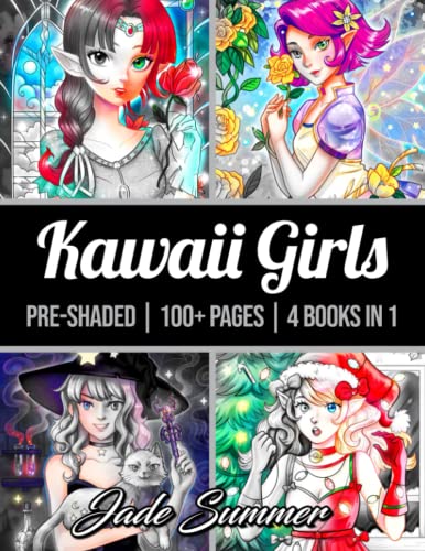 100 Kawaii Girls Grayscale: An Adult Coloring Book Collection with Cute Portraits, Fantasy, Horror, Christmas, and More!