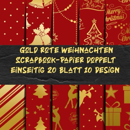 Gold rote weihnachten Scrapbook-Papier doppelt einseitig 20 Blatt 10 Design