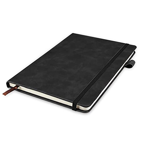 Uootach Notizbuch A5 liniert, PU Leder Hardcover-Tagebuch 200 Seiten 80G Dowling-Papier, Quadratisch mit Gummibandm, Geeignet als Tagebuch, Schreibbuch, Notizblock, Zeichnung, Projekt (Schwarz)