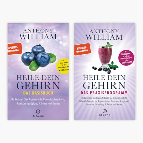 Anthony William: Heile dein Gehirn Band 1+2 plus 1 exklusives Postkarten- und Lesezeichenset