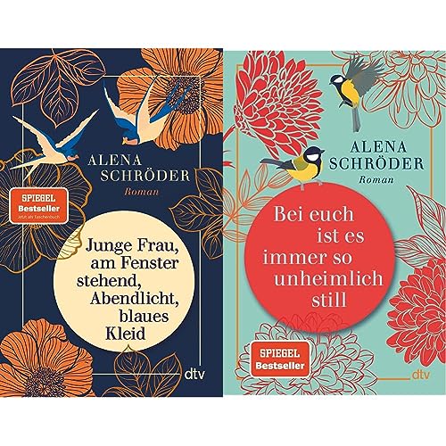 Alena Schröder Set: »Junge Frau, am Fenster stehend, Abendlicht, blaues Kleid« + »Bei euch ist es immer so unheimlich still«