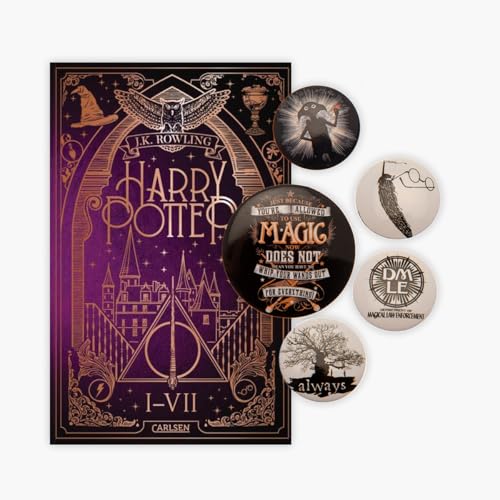 Die große Harry Potter Gesamtausgabe mit Bronzeprägung + 1 original Harry Potter Button Set