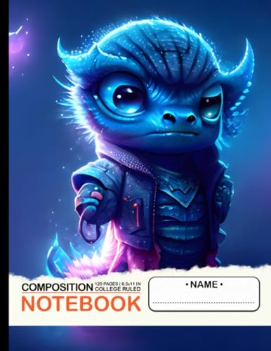 Composition Notebook College Ruled: Luminism Art featuring Cute Blue Asian Demon Baby by WLOP, Greg Rutkowski, and Craola. Includes Flying Ghosts, ... Mystical, Creepy Fantasy, Blue Ice
