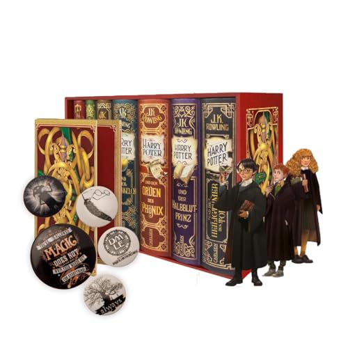 Die komplette Harry Potter-Reihe im Schuber + 1 original Harry Potter Button Badge Pack