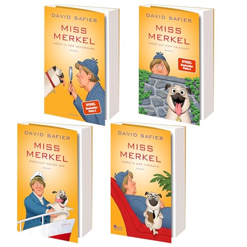 Miss Merkel Bücherreihe (1-4): "Mord in der Uckermark", "Mord auf dem Friedhof", "Mord auf hoher See", "Mord in der Therapie" + Gratis Lesezeichen | Krimis mit Ex-Kanzlerin - David Safier