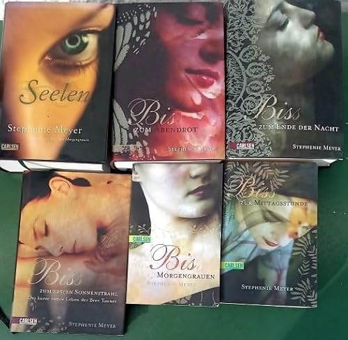 6 Bände Stephanie Meyer, 1Seelen, 2) Biss zum Abendrot, 3) Biss zum Ende der Nacht, 4) Biss zum ersten Sonnenstrahl, Taschenbuch: 5) Biss zum Morgengrauen, 6) Biss zur Mittagsstunde