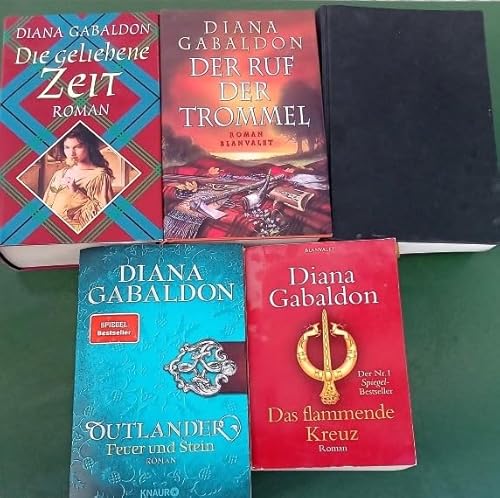 5 Bände Diana Gabaldon: Die geliehene Zeit, DerRuf der Trommel, Ein Hauch von Schnee und Asche, Outlander Feuer und Stein, Das flammende Kreuz,