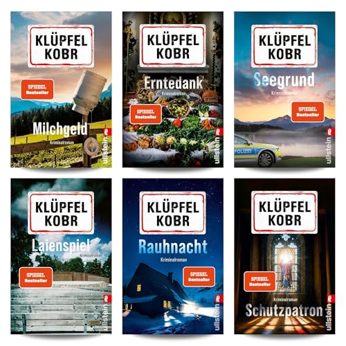 Volker Klüpfel & Michael Kobr - Krimi-Bücherset - Kommissar Kluftinger in Milchgeld, Erntedank, Seegrund, Laienspiel, Rauhnacht, Schutzpatron - Allgäu Kriminalromane mit einem exklusiven Lesezeichen