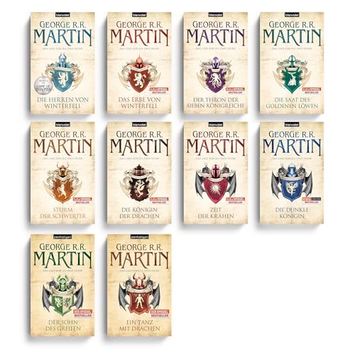 George R R Martin Bücher Set - Das Lied von Eis und Feuer - 10 Bände Komplettset - Taschenbuch Fantasy Buchreihe - inkl exklusivem Lesezeichen - Games of Thrones, die komplette Reihe der Fantasy Saga