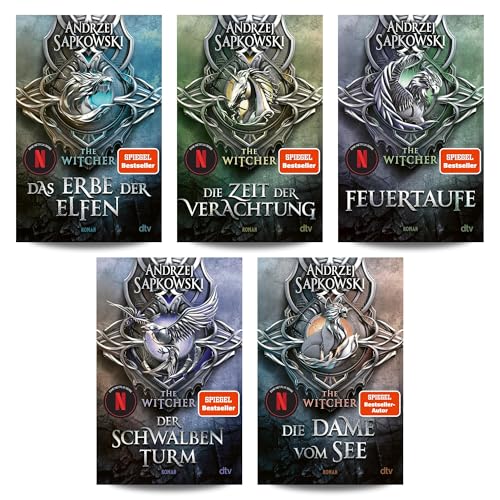 Andrzej Sapkowski - The Witcher Bücher Bundle 1-5 Der Hexer: Das Erbe der Elfen, Die Zeit der Verachtung, Feuertaufe, Der Schwalbenturm, Die Dame vom See - Fantasy Romane mit exklusivem Lesezeichen